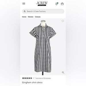 J.Crew Black and White Gingham Shirt Dress size Small